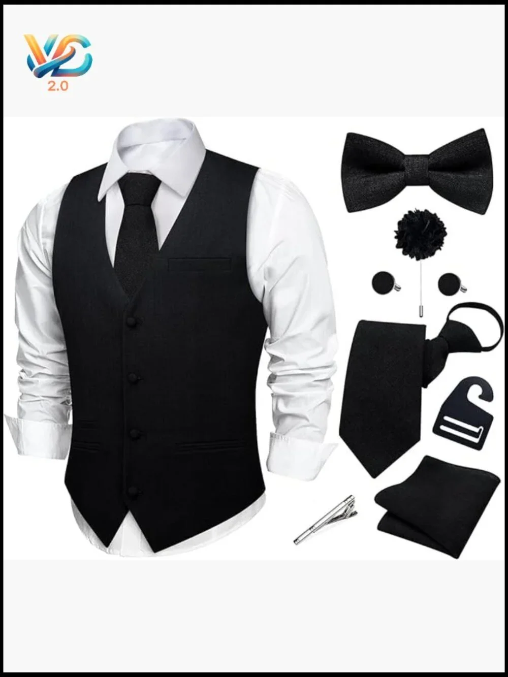 Men's Formal Vest Set with Tie, Cufflinks, and Accessories - 8 Piece